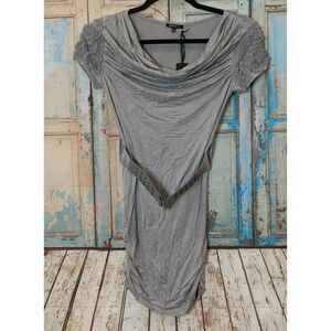 Lucy & Co Womens Size M/L Gray Cowl Neck Belted Knee Length Tunic Pencil Dress